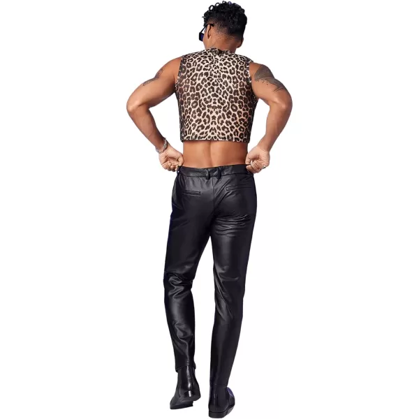 SweatyRocks Men's Leopard Print Sleeveless Mock Neck Slim Fit Crop Tank Top