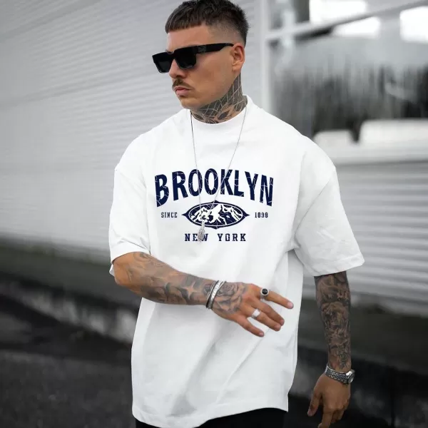 SweatyRocks Men's Letter Graphic Tee Short Sleeve Round Neck Drop Shoulder Top T-Shirt