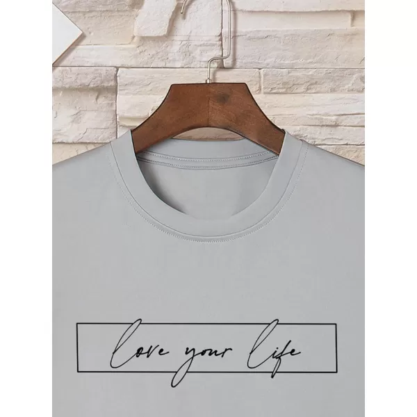 SweatyRocks Men's Letter Graphic Tee Short Sleeve Round Neck Drop Shoulder Top T-Shirt