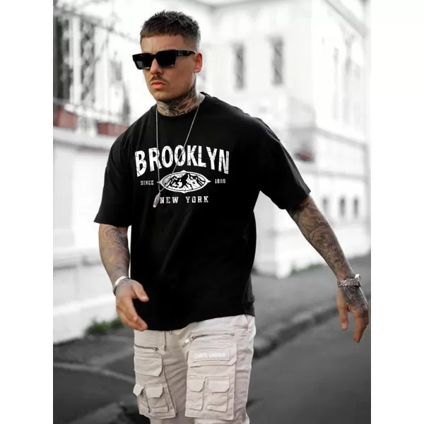 SweatyRocks Men's Letter Graphic Tee Short Sleeve Round Neck Drop Shoulder Top T-Shirt