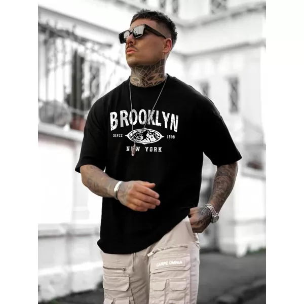 SweatyRocks Men's Letter Graphic Tee Short Sleeve Round Neck Drop Shoulder Top T-Shirt