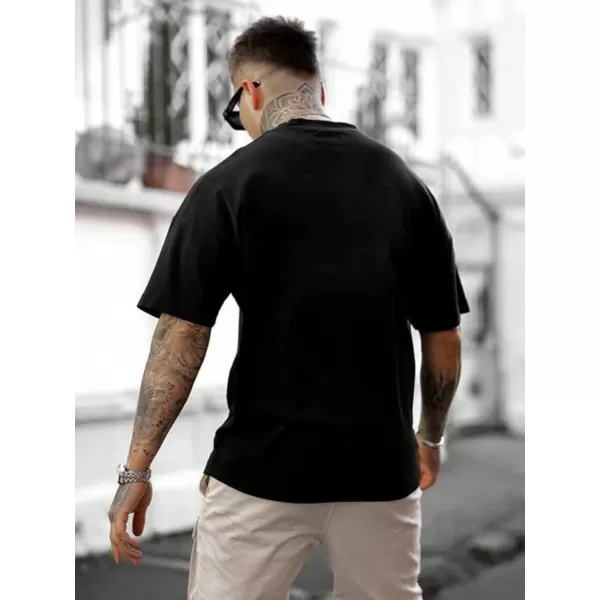 SweatyRocks Men's Letter Graphic Tee Short Sleeve Round Neck Drop Shoulder Top T-Shirt