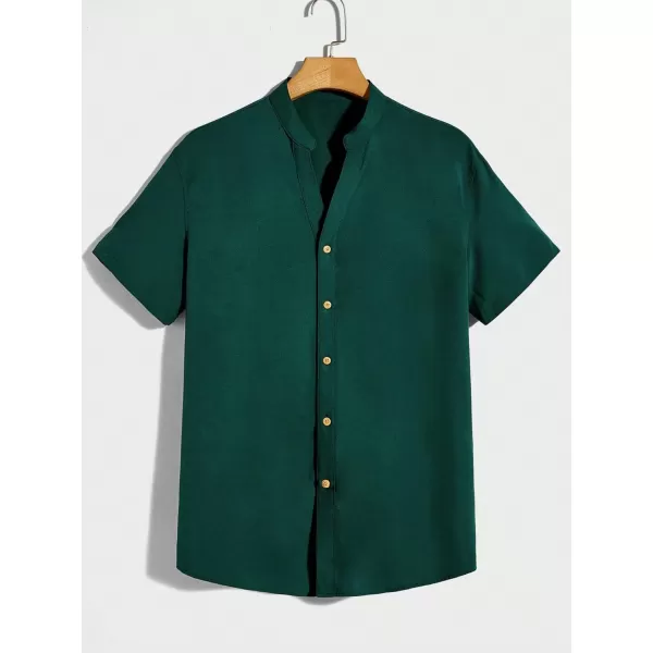 SweatyRocks Men's Notched V Neck Button Down Shirts Solid Short Sleeve Office Tops