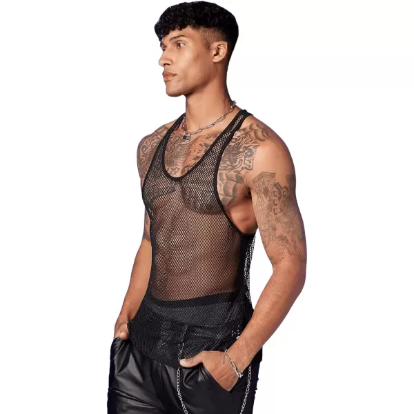 SweatyRocks Men's See Through Fishnet Tank Top Sleeveless Racerback Mesh Tops