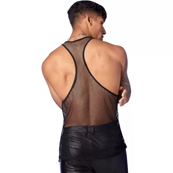 SweatyRocks Men's See Through Fishnet Tank Top Sleeveless Racerback Mesh Tops