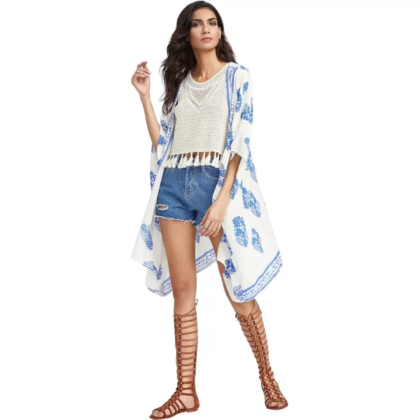 SweatyRocks Women Kimono Vintage Floral Beach Long Cover Up