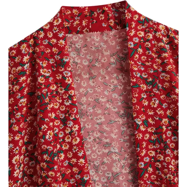 SweatyRocks Women Kimono Vintage Floral Beach Long Cover Up