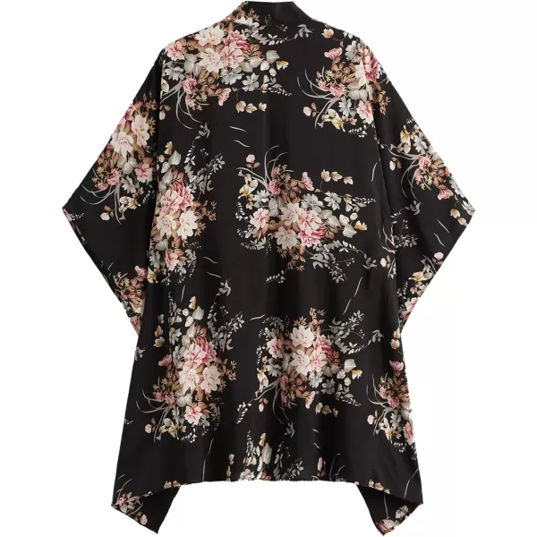SweatyRocks Women Kimono Vintage Floral Beach Long Cover Up