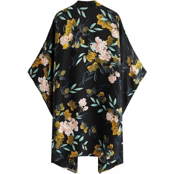 SweatyRocks Women Kimono Vintage Floral Beach Long Cover Up
