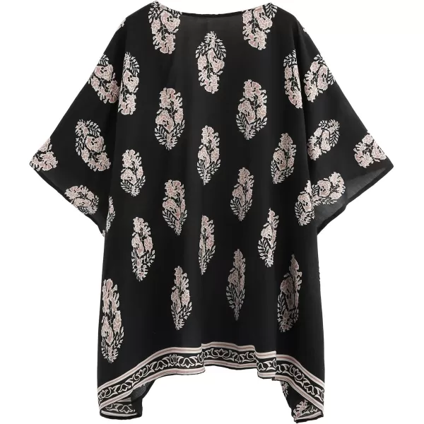 SweatyRocks Women Kimono Vintage Floral Beach Long Cover Up