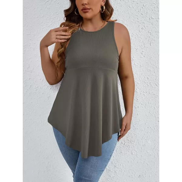 SweatyRocks Women' Loose Sleeveless Solid Color Casual Plain Tank Tops Plus Size Curved Hem Workout Summer Tee Tops
