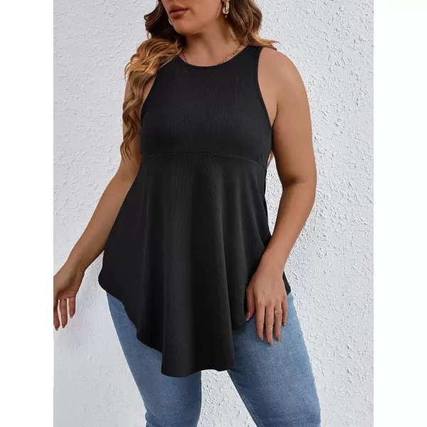 SweatyRocks Women' Loose Sleeveless Solid Color Casual Plain Tank Tops Plus Size Curved Hem Workout Summer Tee Tops