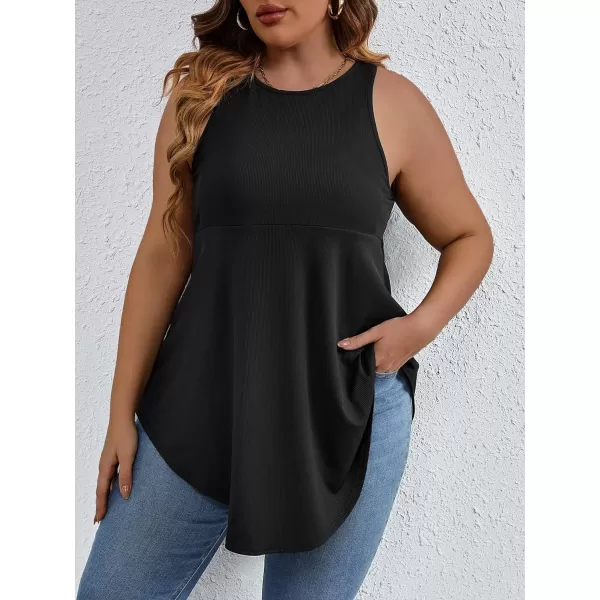 SweatyRocks Women' Loose Sleeveless Solid Color Casual Plain Tank Tops Plus Size Curved Hem Workout Summer Tee Tops
