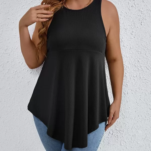 SweatyRocks Women' Loose Sleeveless Solid Color Casual Plain Tank Tops Plus Size Curved Hem Workout Summer Tee Tops