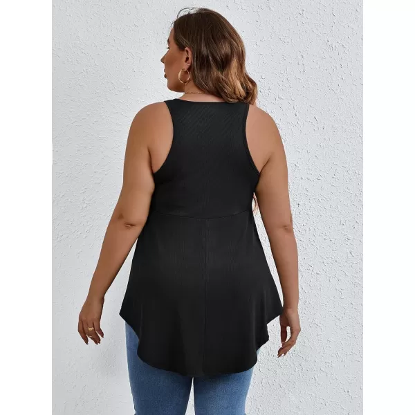 SweatyRocks Women' Loose Sleeveless Solid Color Casual Plain Tank Tops Plus Size Curved Hem Workout Summer Tee Tops