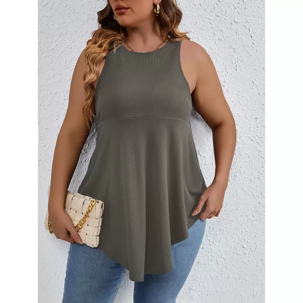 SweatyRocks Women' Loose Sleeveless Solid Color Casual Plain Tank Tops Plus Size Curved Hem Workout Summer Tee Tops