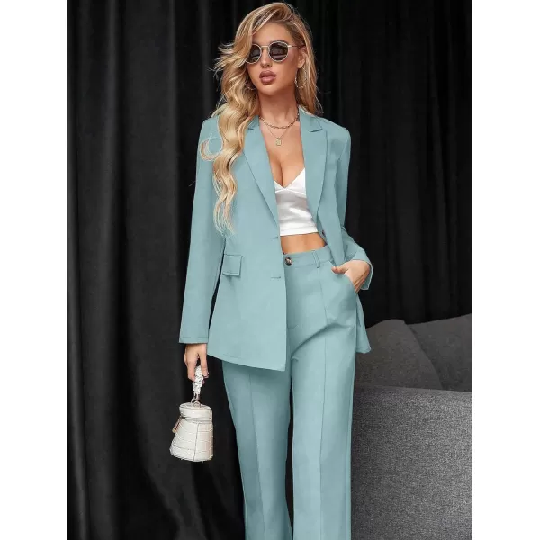 SweatyRocks Women's 2 Piece Blazer Set Button Front Long Sleeve Blazer and Pants Solid Business Office Suits Set