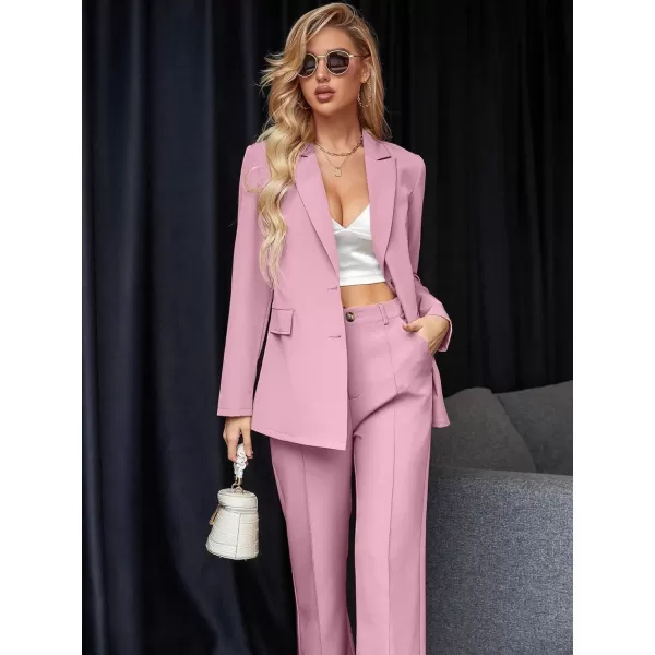 SweatyRocks Women's 2 Piece Blazer Set Button Front Long Sleeve Blazer and Pants Solid Business Office Suits Set