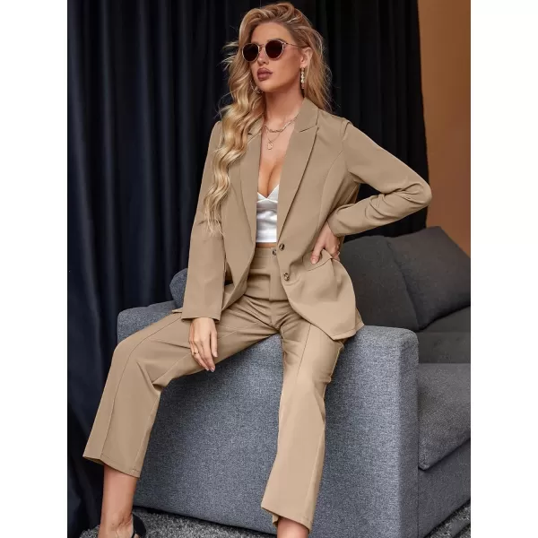 SweatyRocks Women's 2 Piece Blazer Set Button Front Long Sleeve Blazer and Pants Solid Business Office Suits Set