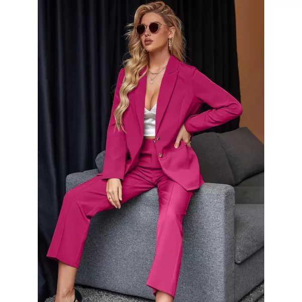 SweatyRocks Women's 2 Piece Blazer Set Button Front Long Sleeve Blazer and Pants Solid Business Office Suits Set