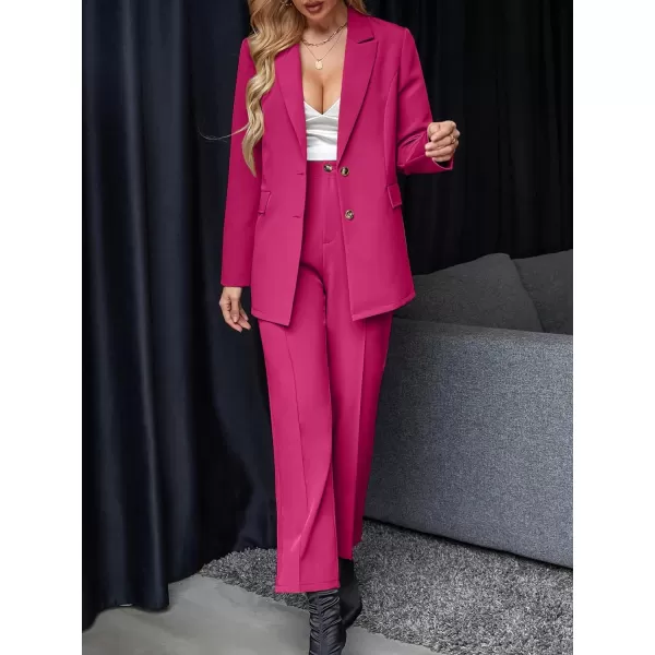 SweatyRocks Women's 2 Piece Blazer Set Button Front Long Sleeve Blazer and Pants Solid Business Office Suits Set
