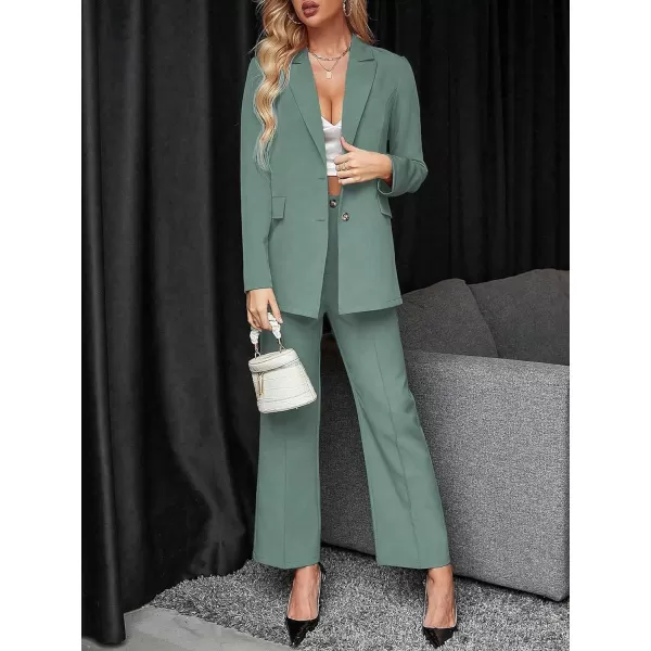SweatyRocks Women's 2 Piece Blazer Set Button Front Long Sleeve Blazer and Pants Solid Business Office Suits Set