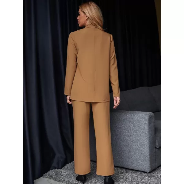 SweatyRocks Women's 2 Piece Blazer Set Button Front Long Sleeve Blazer and Pants Solid Business Office Suits Set