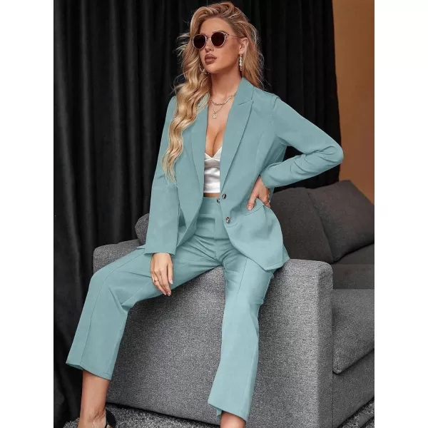 SweatyRocks Women's 2 Piece Blazer Set Button Front Long Sleeve Blazer and Pants Solid Business Office Suits Set