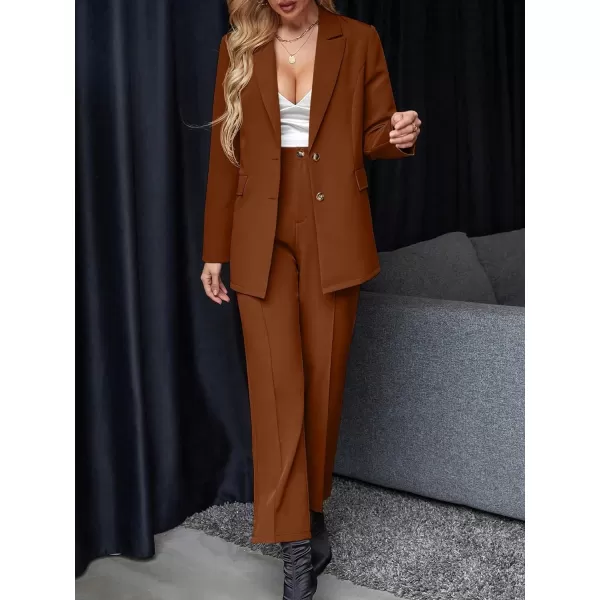 SweatyRocks Women's 2 Piece Blazer Set Button Front Long Sleeve Blazer and Pants Solid Business Office Suits Set