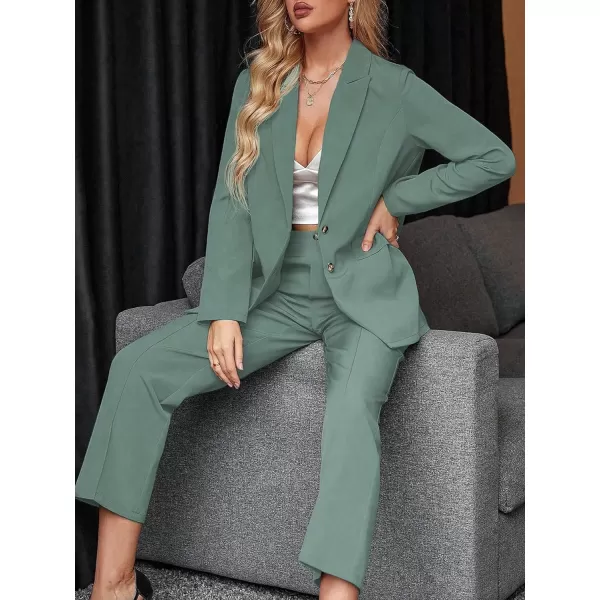 SweatyRocks Women's 2 Piece Blazer Set Button Front Long Sleeve Blazer and Pants Solid Business Office Suits Set