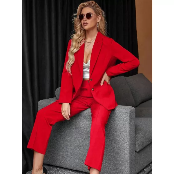 SweatyRocks Women's 2 Piece Blazer Set Button Front Long Sleeve Blazer and Pants Solid Business Office Suits Set