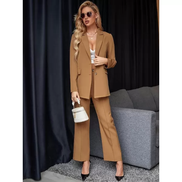 SweatyRocks Women's 2 Piece Blazer Set Button Front Long Sleeve Blazer and Pants Solid Business Office Suits Set