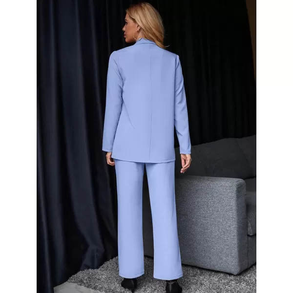 SweatyRocks Women's 2 Piece Blazer Set Button Front Long Sleeve Blazer and Pants Solid Business Office Suits Set