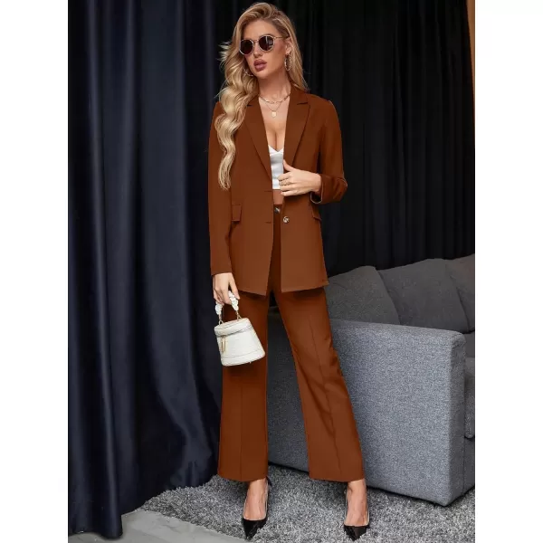 SweatyRocks Women's 2 Piece Blazer Set Button Front Long Sleeve Blazer and Pants Solid Business Office Suits Set