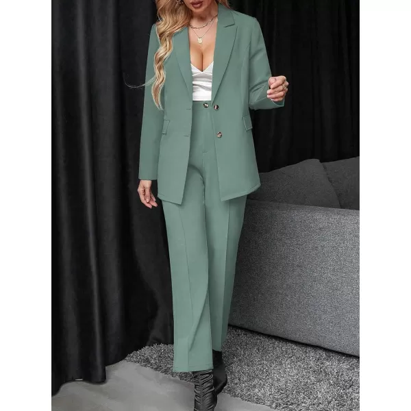 SweatyRocks Women's 2 Piece Blazer Set Button Front Long Sleeve Blazer and Pants Solid Business Office Suits Set