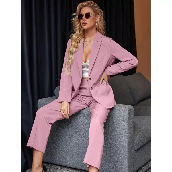 SweatyRocks Women's 2 Piece Blazer Set Button Front Long Sleeve Blazer and Pants Solid Business Office Suits Set