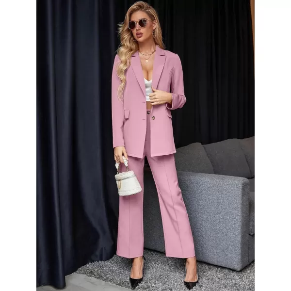 SweatyRocks Women's 2 Piece Blazer Set Button Front Long Sleeve Blazer and Pants Solid Business Office Suits Set