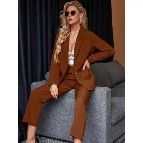 SweatyRocks Women's 2 Piece Blazer Set Button Front Long Sleeve Blazer and Pants Solid Business Office Suits Set