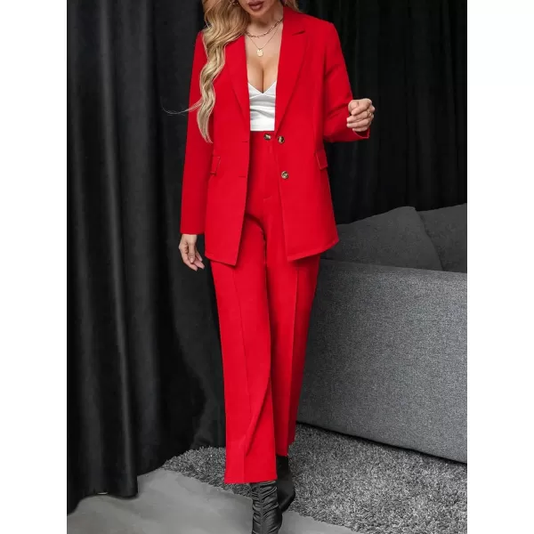 SweatyRocks Women's 2 Piece Blazer Set Button Front Long Sleeve Blazer and Pants Solid Business Office Suits Set
