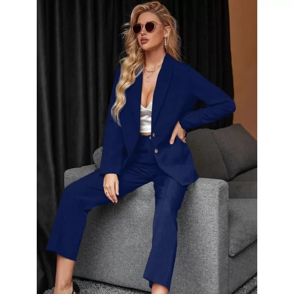 SweatyRocks Women's 2 Piece Blazer Set Button Front Long Sleeve Blazer and Pants Solid Business Office Suits Set