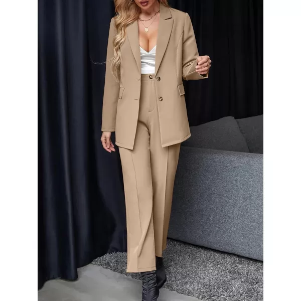 SweatyRocks Women's 2 Piece Blazer Set Button Front Long Sleeve Blazer and Pants Solid Business Office Suits Set