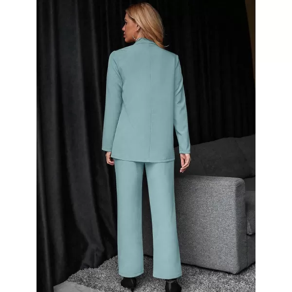 SweatyRocks Women's 2 Piece Blazer Set Button Front Long Sleeve Blazer and Pants Solid Business Office Suits Set