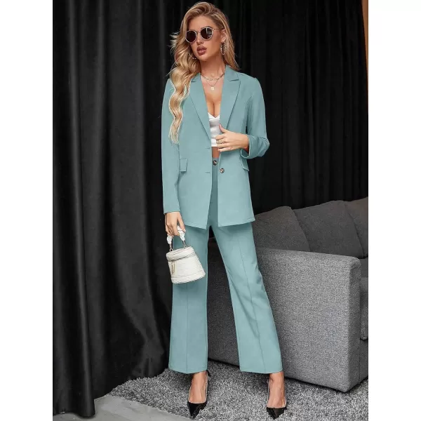SweatyRocks Women's 2 Piece Blazer Set Button Front Long Sleeve Blazer and Pants Solid Business Office Suits Set