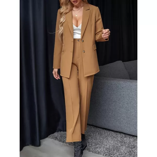 SweatyRocks Women's 2 Piece Blazer Set Button Front Long Sleeve Blazer and Pants Solid Business Office Suits Set