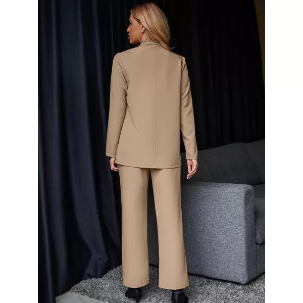 SweatyRocks Women's 2 Piece Blazer Set Button Front Long Sleeve Blazer and Pants Solid Business Office Suits Set