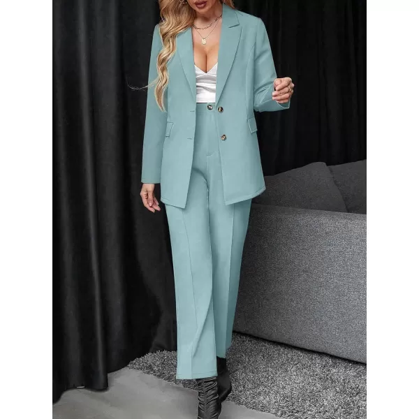 SweatyRocks Women's 2 Piece Blazer Set Button Front Long Sleeve Blazer and Pants Solid Business Office Suits Set