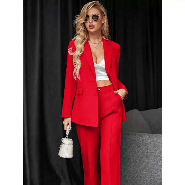 SweatyRocks Women's 2 Piece Blazer Set Button Front Long Sleeve Blazer and Pants Solid Business Office Suits Set