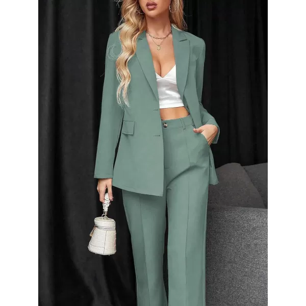 SweatyRocks Women's 2 Piece Blazer Set Button Front Long Sleeve Blazer and Pants Solid Business Office Suits Set