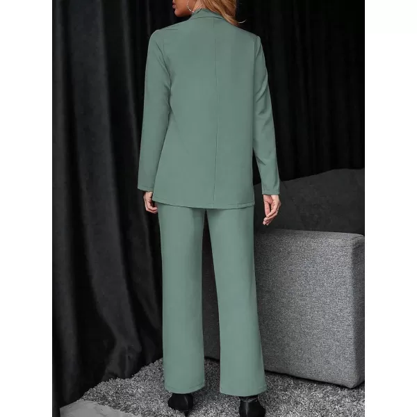 SweatyRocks Women's 2 Piece Blazer Set Button Front Long Sleeve Blazer and Pants Solid Business Office Suits Set