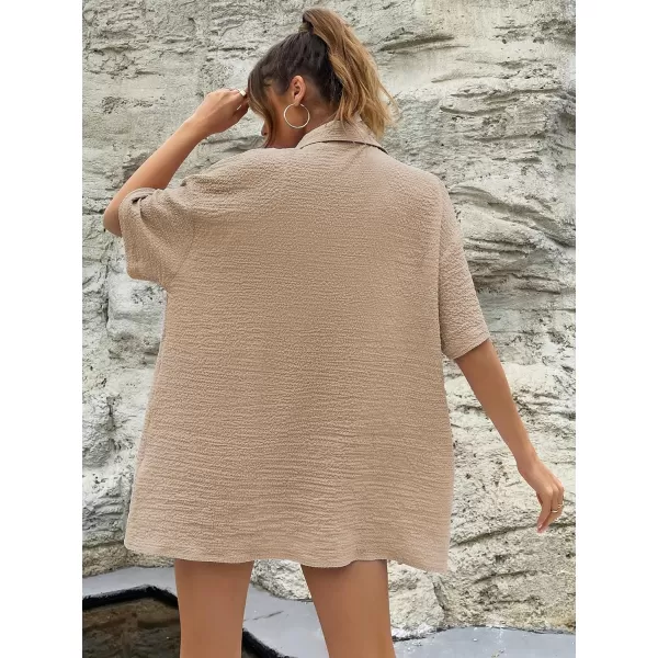SweatyRocks Women's 2 Piece Outfits Button Front Half Shoulder Blouse and Paperbag Waist Shorts Set without Cami